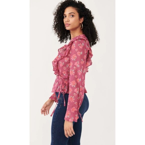 NWT Women's FREE PEOPLE Amanda Ruffle Wrap Top Floral | Size Large - Picture 3 of 13